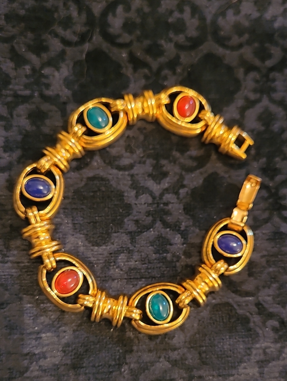 Vintage 80s Designer Inspired Goldtone Multicolour Link Bracelet